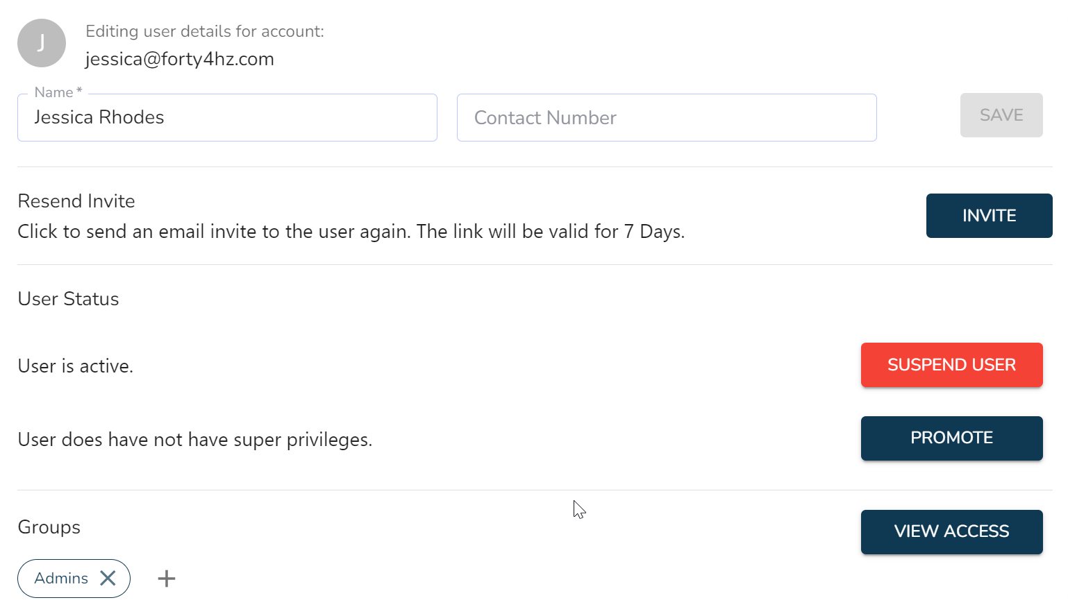 User management table UI
