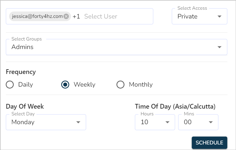 Schedule dashboards via email UI
